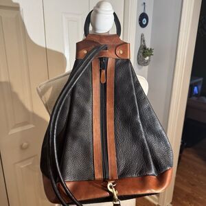 PATTIE JARRELL Colorado Black Genuine Leather Sling Back Bag Purse Vintage